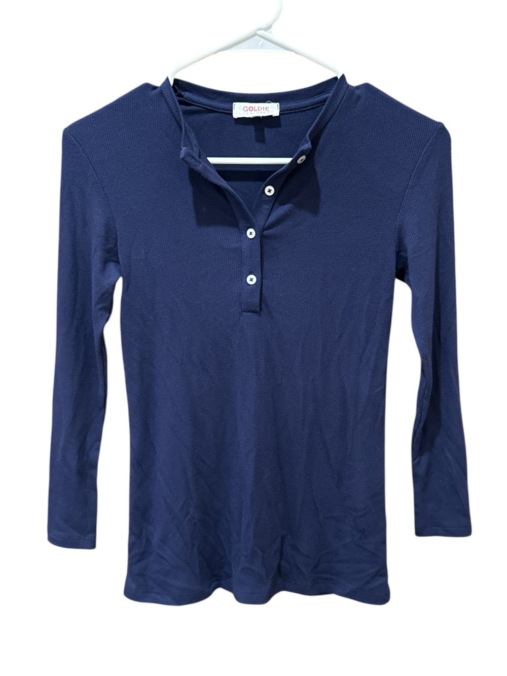 Goldie LeWinter Navy Ribbed Henley Top Size: XS